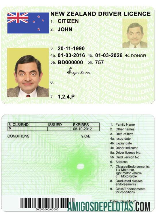 Carteira de motorista verde da NOVA ZELÂNDIA (totalmente qualificada) exemplo real